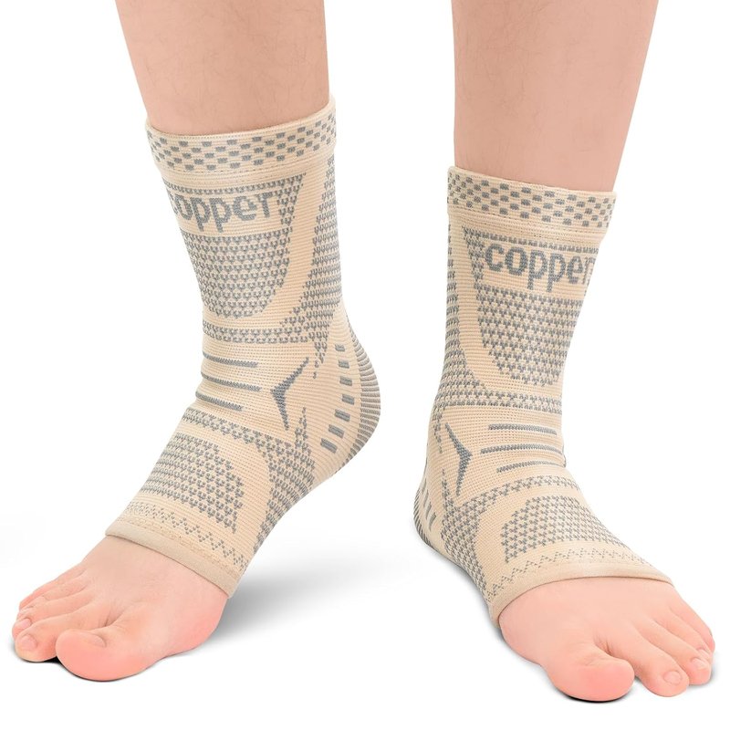 Copper Infused Ankle Brace - Compression Sleeve for Sprains & Tendonitis | Skin Silver, Size S