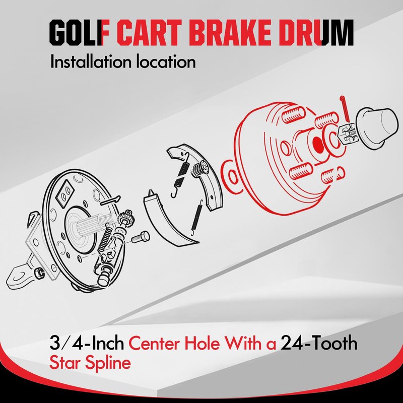 VYYOKMU Golf Cart Brake Drum for EZGO TXT 1982-UP Electric and 2-Cycle 1982-1993 Gas, 1 PCS EZGO Brake Drum Hub Assembly, EZGO Rear Brake Drum Replace OEM# 19186G1P