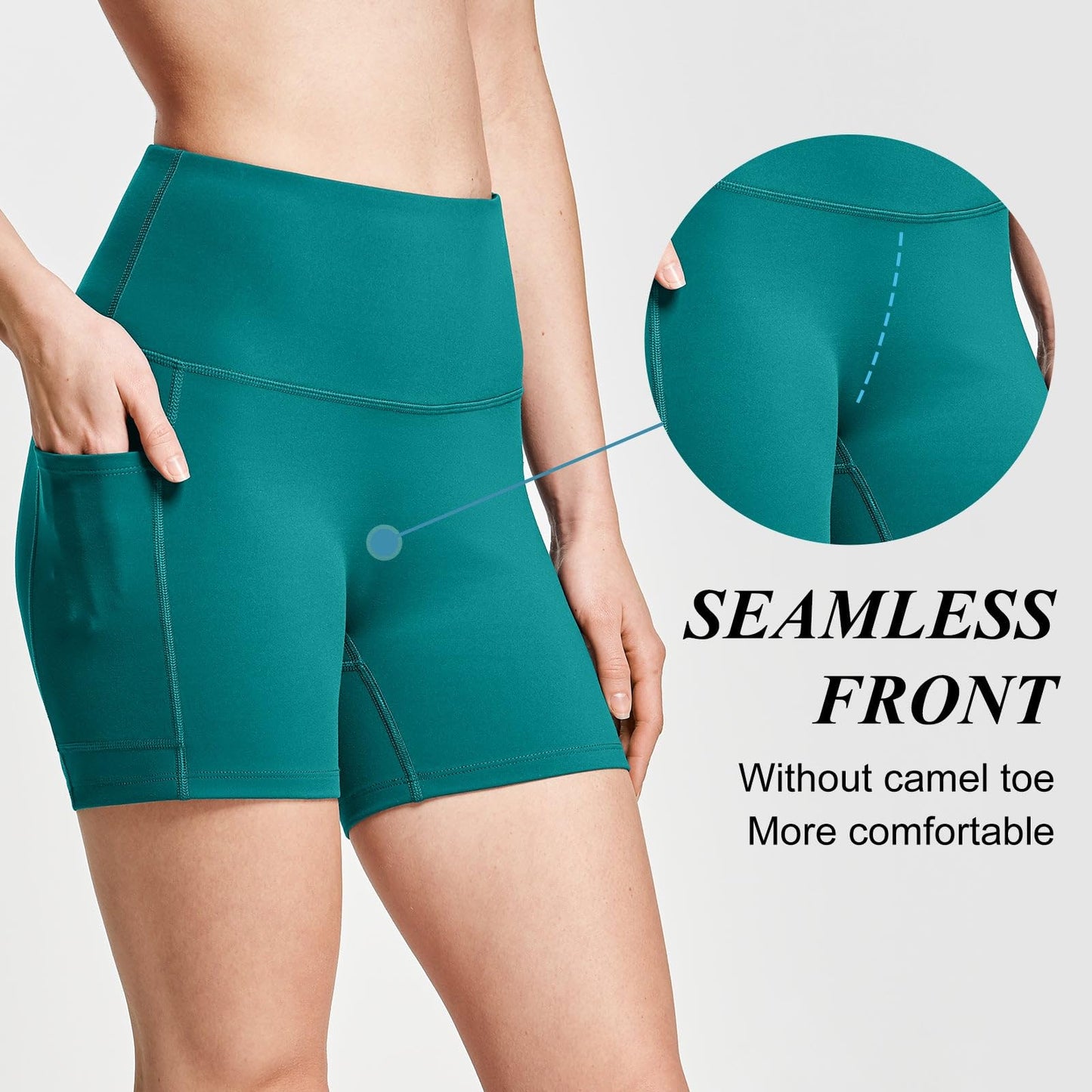 baleaf Biker Shorts Women Yoga Gym Workout Spandex Running Volleyball Tummy Control Compression with Pockets Soft 5" Teal L