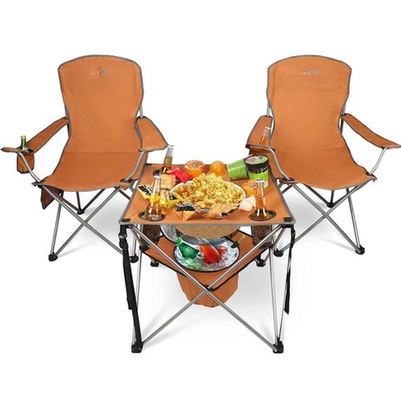 Colorsoul Folding Camping Chair 2 Pack for Adults,Large Folding Lawn Chairs Set of 2 with Table,Outdoor Camping Chairs Set for Lawn,Picnic