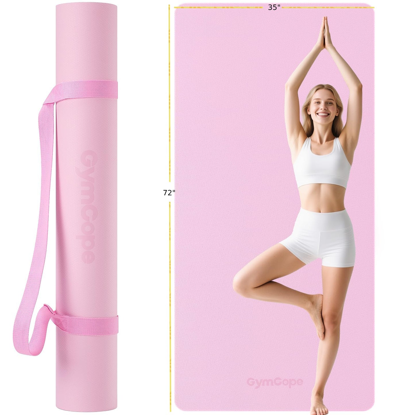 GymCope Extra Large Yoga Mat – 72"x35", Non-Slip TPE Exercise Mat for Women & Men, 1/4" Thickness Pilates Mat for Home Gym, Yoga & Barefoot Workouts, with Towel, Straps