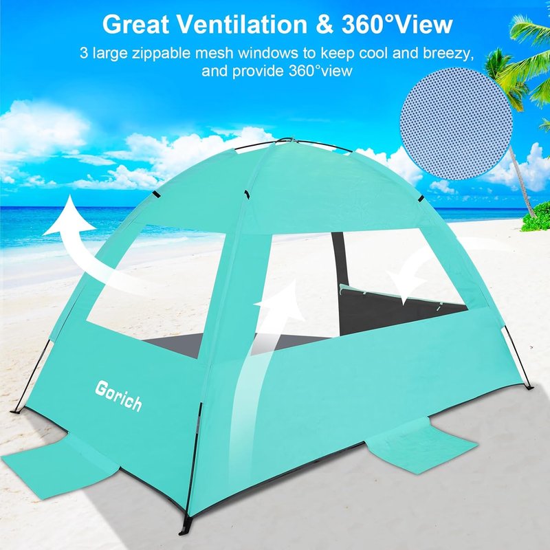 Beach Tent Sun Shelter - UPF 50+ UV Protection | Lightweight & Easy Setup for 3-10 People