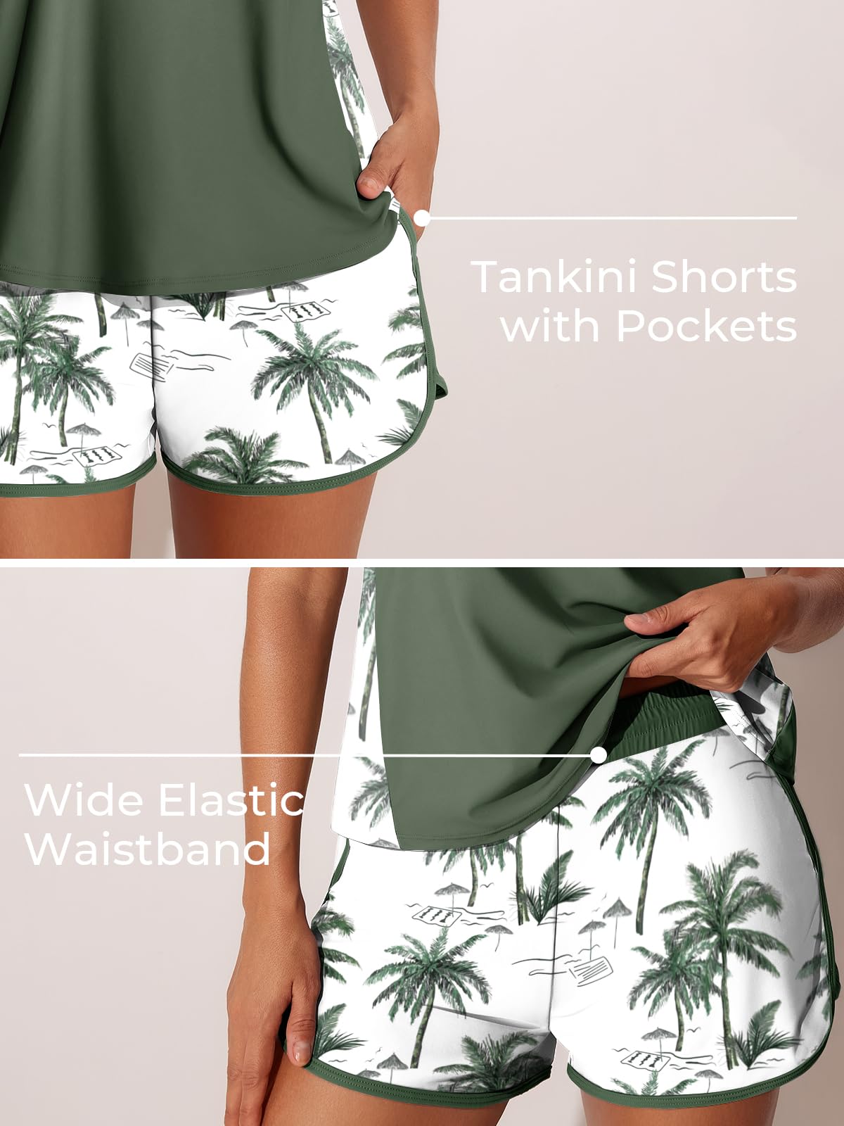 Summer Mae Plus Size Tankini Swimsuits for Women 2026 Tummy Control Two Piece Bathing Suits with Pockets Swim Shorts Green Shadowa Size 18 Plus