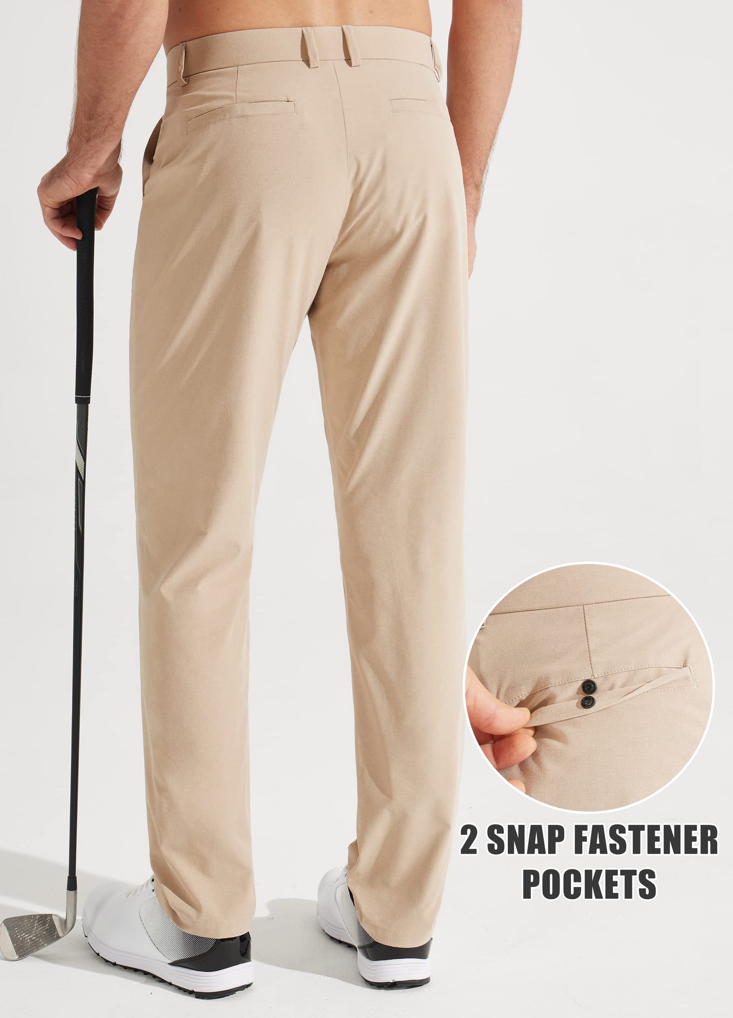 Libin Men's All Day Comfy Golf Pants Work Dress Pants 34" Quick Dry Lightweight Business Casual Trousers for Men with Pockets, Khaki, 46W x 34L