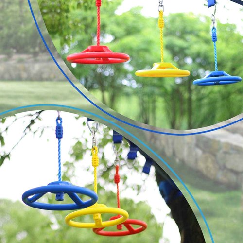 Rainbow Craft 6.6FT Climbing Rope Ladder&3-Pack Ninja Wheel Obstacle for Kids