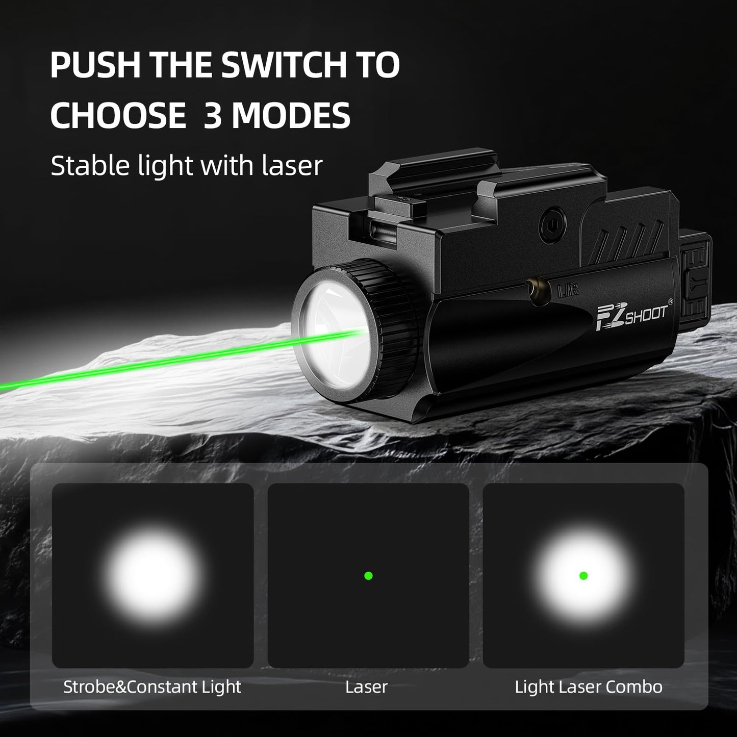 EZshoot 1000 Lumens Pistol Light Laser Combo, Rechargeable Gun Light with Green Laser Beam, Pistol Flashlight with Slid Rail Compatible with Glock and Picatinny Rail, Handgun Lights for Home Defense