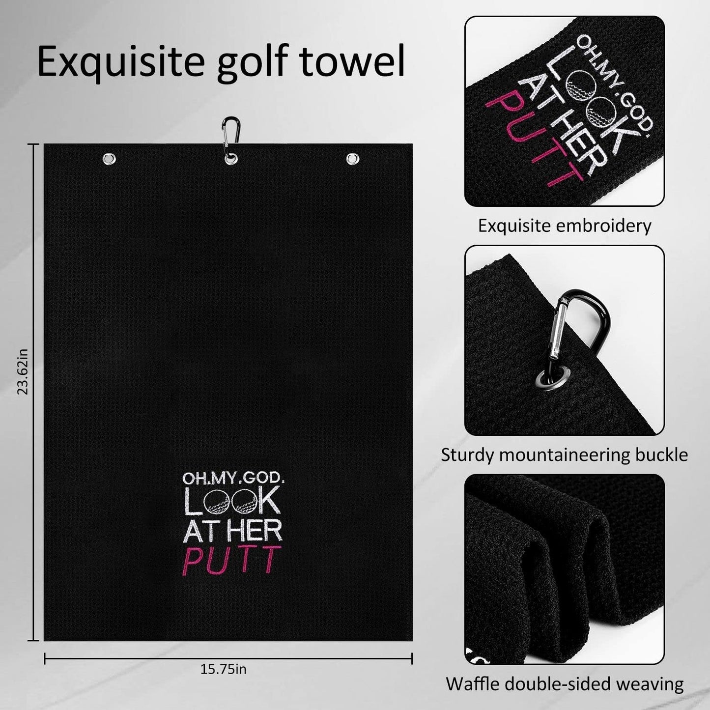 Artpreti Funny Golf Towel, Oh My God Look at Her Putt - Embroidered Golf Towels for Golf Bags with Clip, Fun Golf Accessories for Women, Birthday Gifts for Fan, Joke
