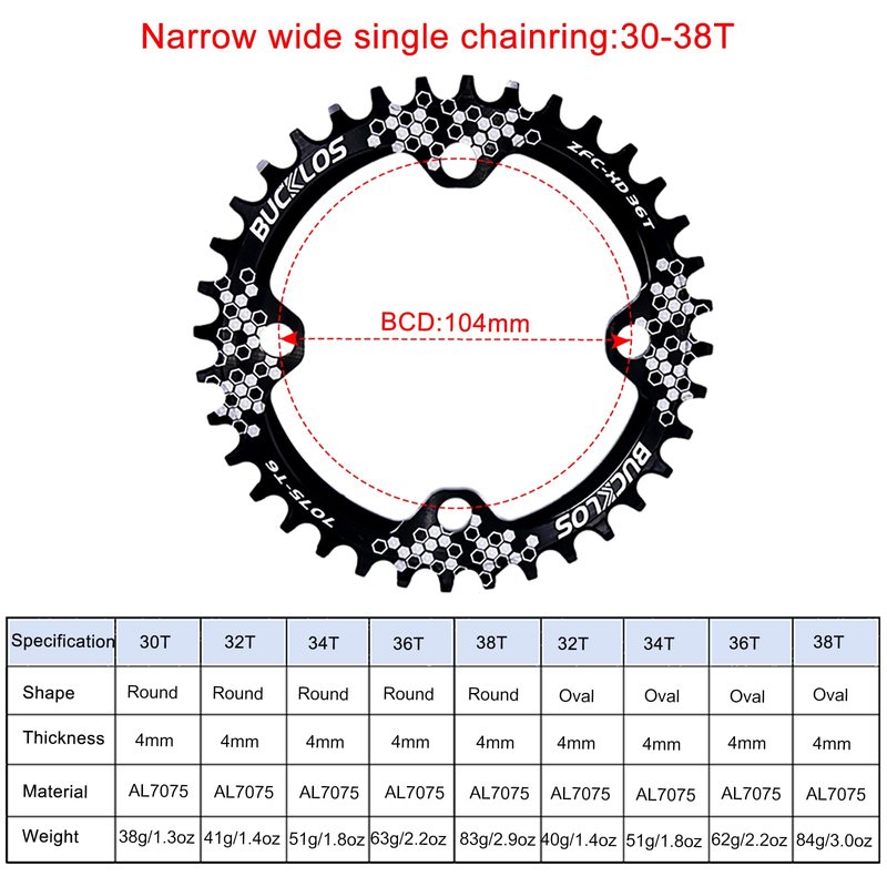 BUCKLOS IXF 104 BCD 30T-38T 170MM Mountain Bike Crankset, Hollow Integrated MTB Crank Set, Aluminum Alloy Crankset Round Oval Narrow Wide Chainring with Bottom Bracket Bolts Fit Shimano/FSA Gaint