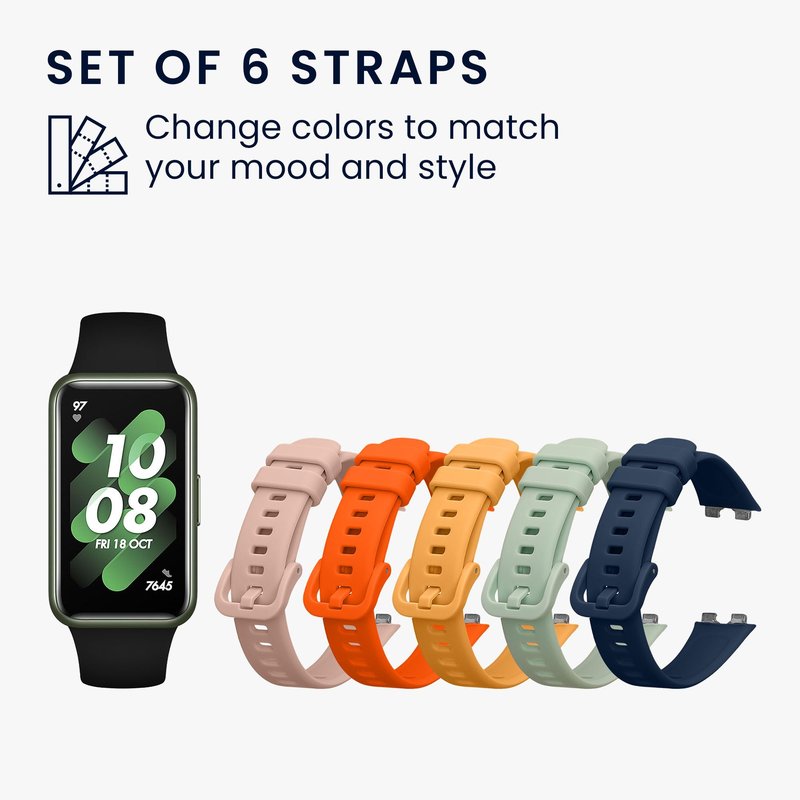 kwmobile Strap Set compatible with Huawei Band 10/9 / 8 Straps - 6x TPU Silicone Replacement Wristband - Multicolor