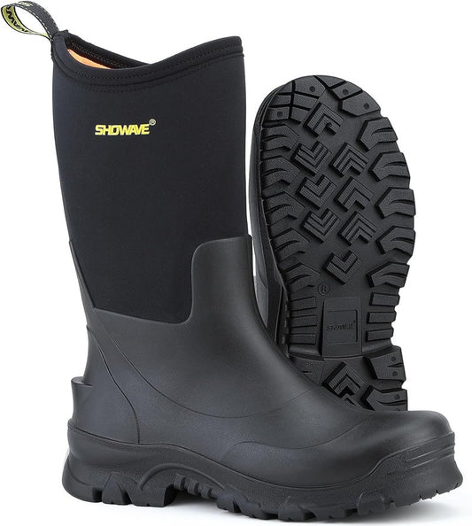 Men's Waterproof Mid-Calf Rain Boots - Insulated Rubber for Gardening & Outdoor Use