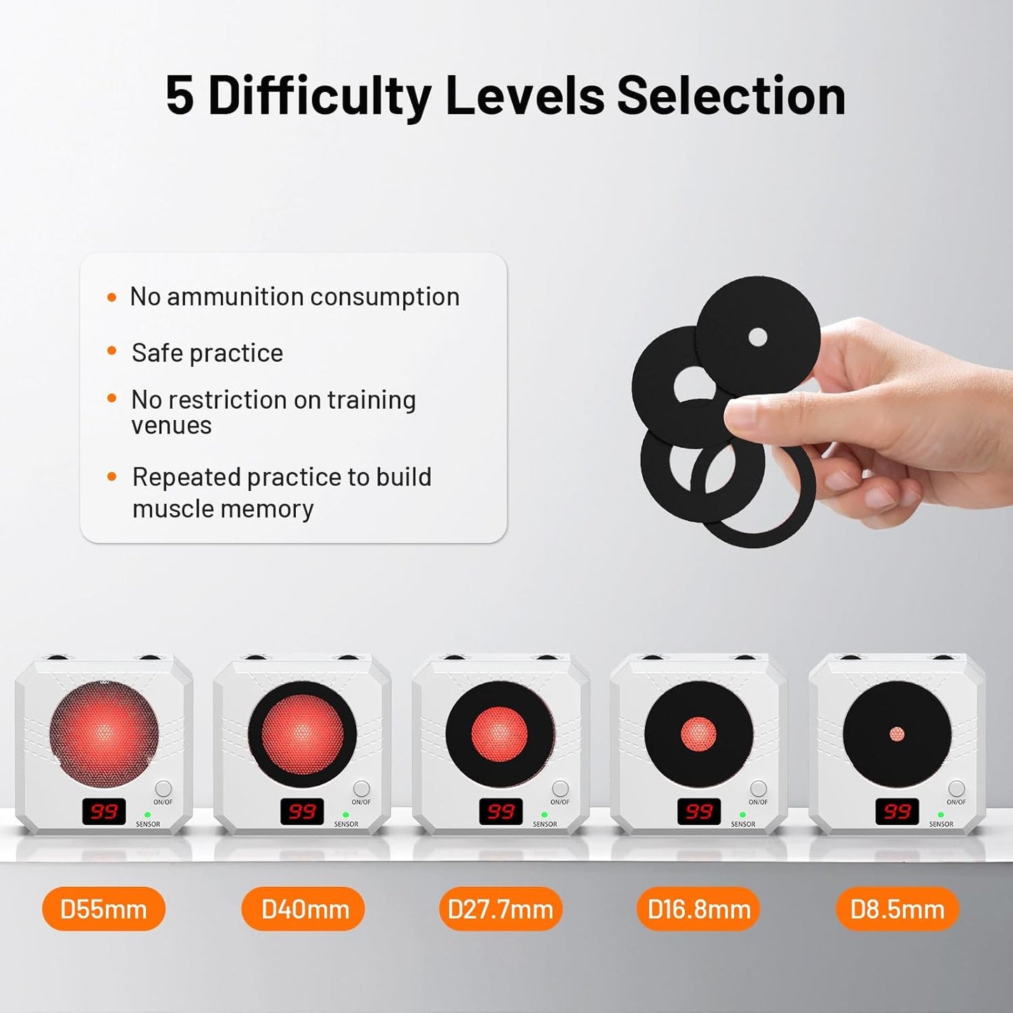 9MM Laser Training Cartridge - Electronic Target System with 5 Difficulty Levels for Effective Dry Fire Practice