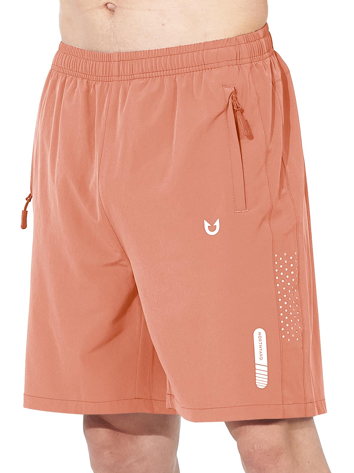 NORTHYARD Men's Athletic Running Shorts Gym Workout 7"/9"/5" Quick Dry Lightweight Sports Basketball Tennis 3 Zipper Pockets PINKORANGE XL