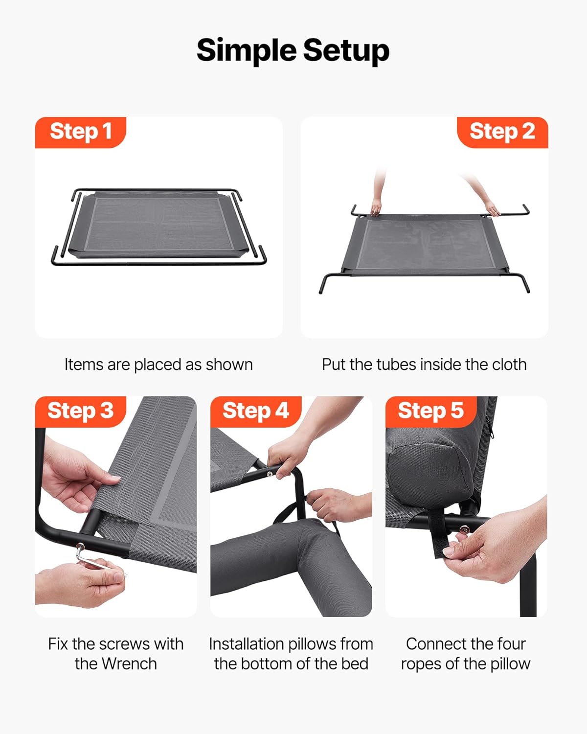 Elevated Dog Bed for Large Dogs - Portable Raised Cot with Washable Pillow | XL Gray, Steel Frame & Breathable Mesh