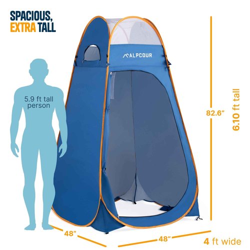 Alpcour Portable Pop Up Tent – Privacy Tent for Portable Toilet, Shower and Changing Room for Camping and Outdoors – Spacious, Extra Tall and Waterproof with Utility Accessories - Sturdy and Easy Fold