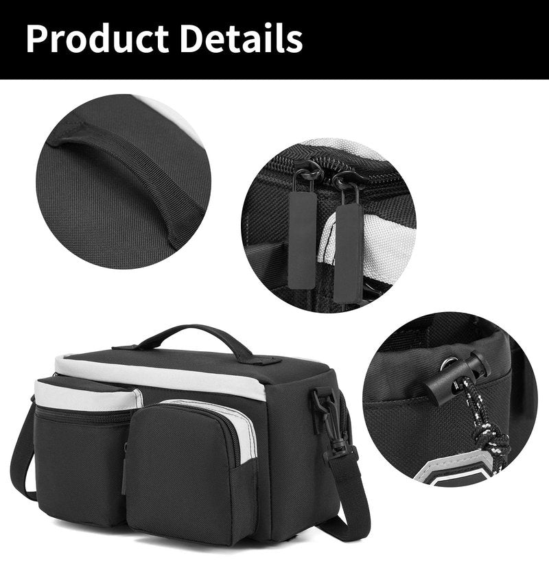 Sunpeak Bike Rear Rack Bag Waterproof Ebike Mountain Bicycle Saddle Bag 12L Cycling Pannier Trunk with Reflector & Shoulder Strap for Commuter Travel Outdoor