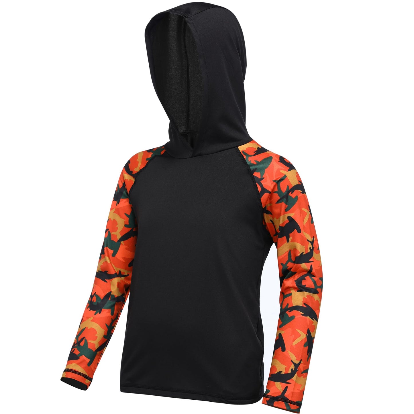DRONIRING Boys Rash Guard Swim Hoodie, UPF 50+ UV Sun Protection Long Sleeve Fishing Shirt, Kids Youth SPF Water Shirts