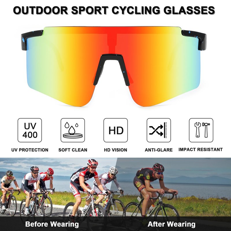 YuJian Sports Sunglasses for Men Women Youth Baseball Softball Sunglasses UV400 Protection Cycling Glasses (Black/Red)