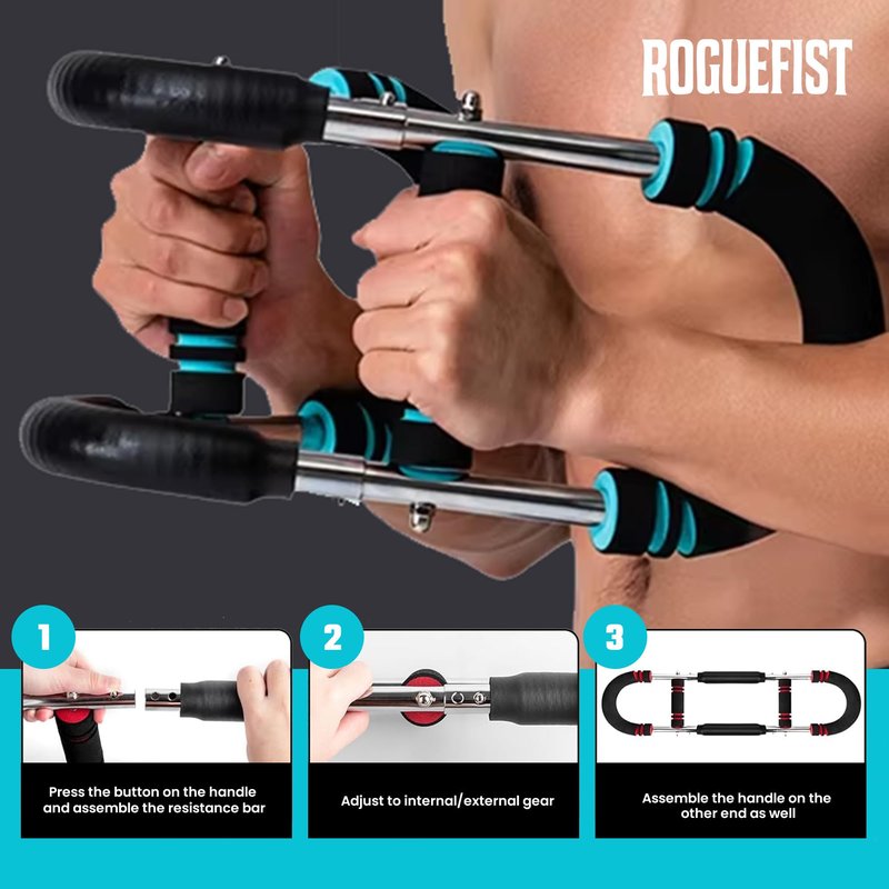 Twister Arm Trainer, Adjustable 3 Resistance Levels (60–100 lbs) with 1 Pair of Silicone Gym Grips Pads, Home Gym Fitness Equipment Chest, Arms, Shoulders & Forearms Portable Exerciser (Blue)