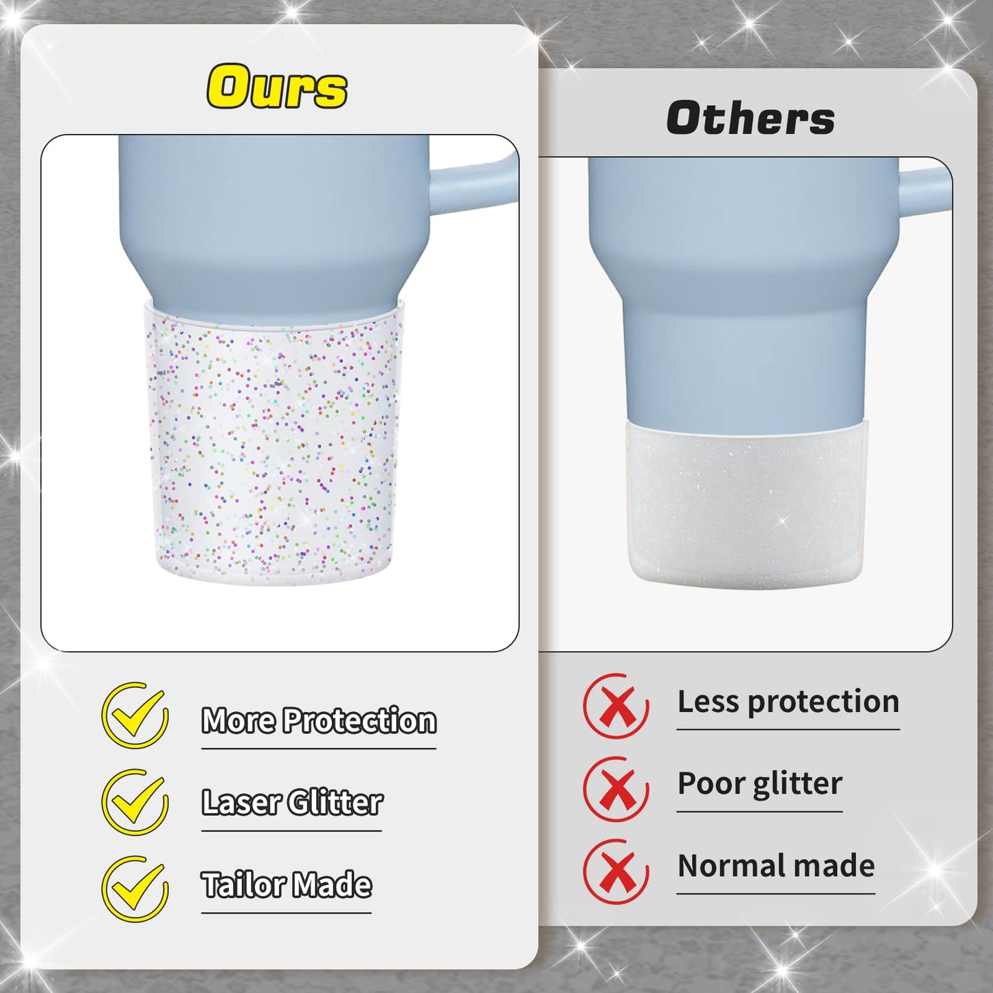 WUQID Glitter Higher Silicone Boot Compatible with Stanley Quencher H2.0 40oz 30oz 20oz & IceFlow Flip 30oz 20oz, Tumbler Cups Anti-Slip Bottom Sleeve Cover