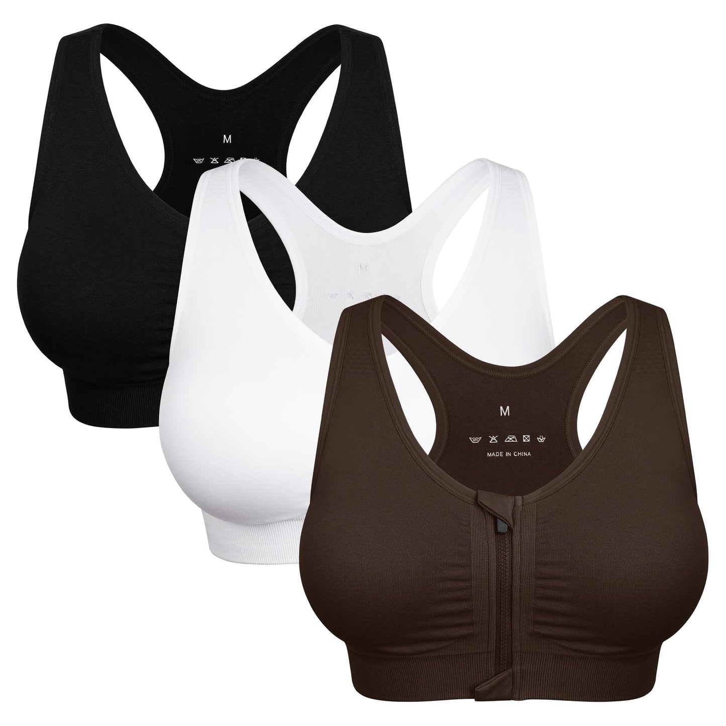 Women's Zip Front Sports Bra Wireless Post-Surgery Bra Active Yoga Sports Bras