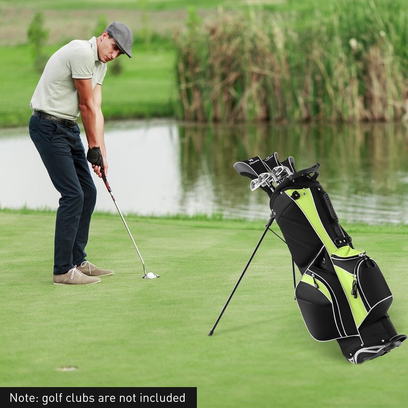 SPORFIT Golf Stand Bag with 6 Way Dividers, Lightweight Golf Club Bag w/ 8 Pockets, Rain Hood, Ergonomic Straps, Portable Golf Bag for Men Women (Green)
