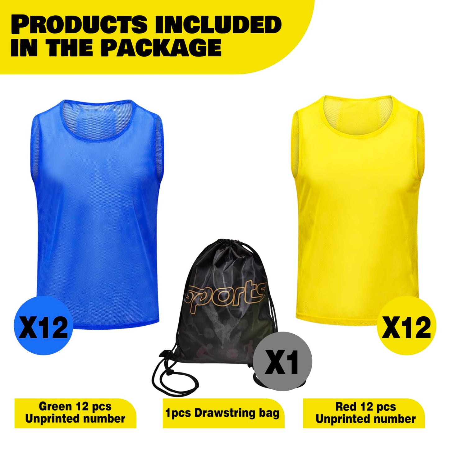 PULUOMASI 12/24/48PCS Pinnies Youth Team Pennies for Sports Kids and Scrimmage Vests for Soccer Basketball Jersey Practice