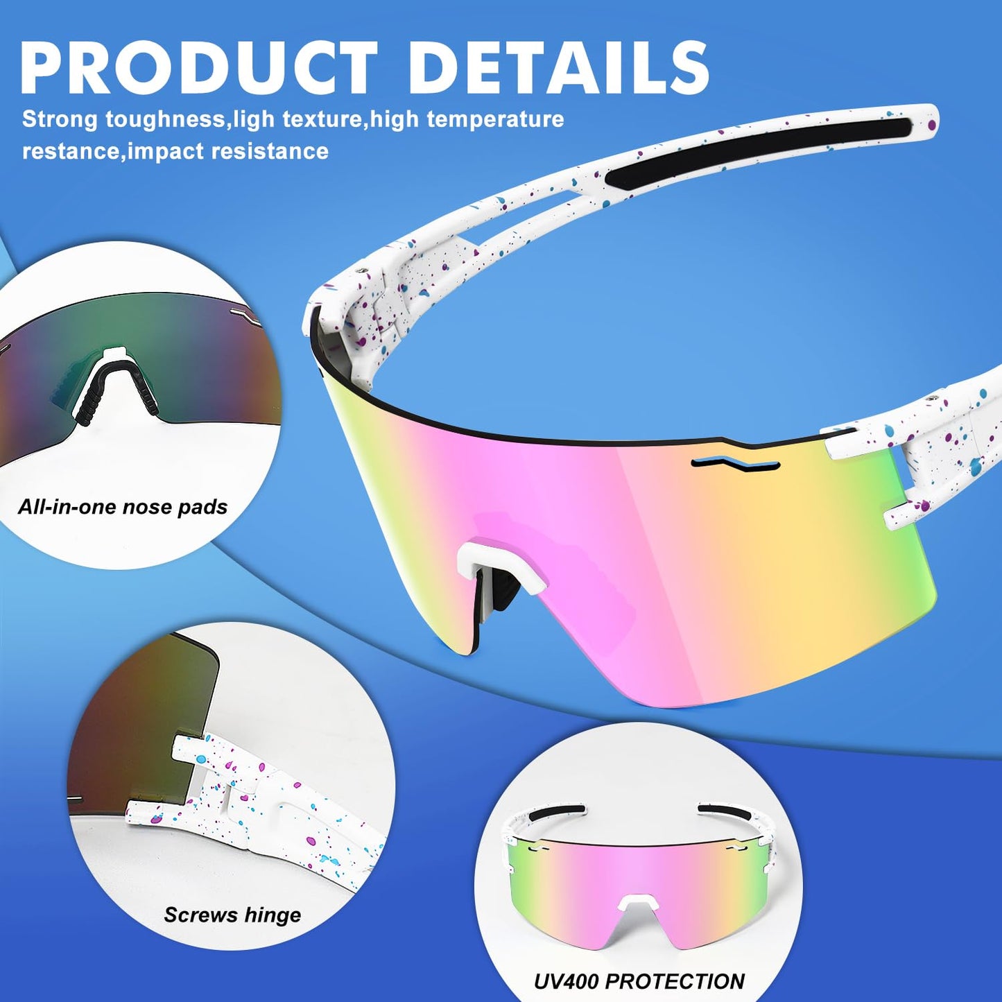 SPOSUNE Youth Baseball Sunglasses 3PACK Kids Sunglasses for 6-16 Boys Girls UV400 Protection Softball Cycling Glasses