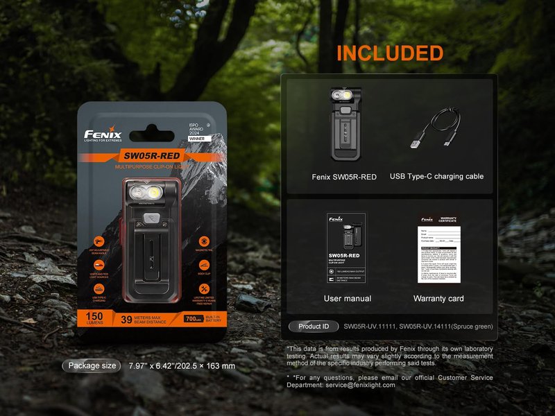 Fenix SW05R-RED Clip On Flat Body swival Flashlight with Red Light with EdisonBright Accessory case Bundle (Black)