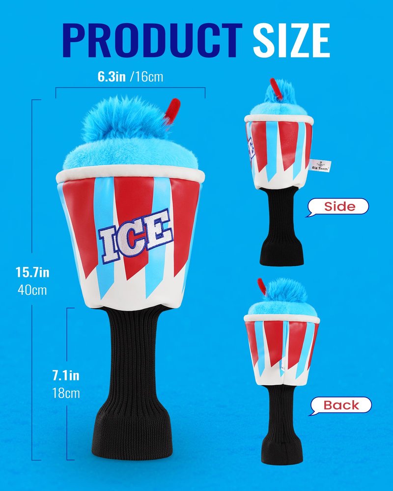 Big Teeth Golf Driver Cover ICE Slushie Cup, Driver Covers for Golf Clubs, Funny Frozen 460cc Head Covers, Funny Milk Shake Ice Cream Golf Club Covers,Blue and Red Color