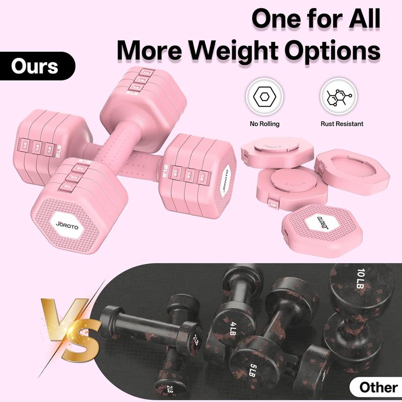 JOROTO Adjustable Dumbbell Set - 4-in-1 Hand Weights for Home Gym | 16LBS/22LBS with Soft Grip Handles