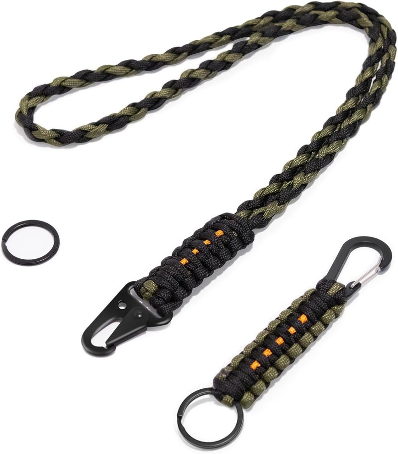 Tactical Paracord Badge Lanyard - Heavy-Duty Keychain with Reflective Strip | Handmade Rope Necklace for ID/Keys