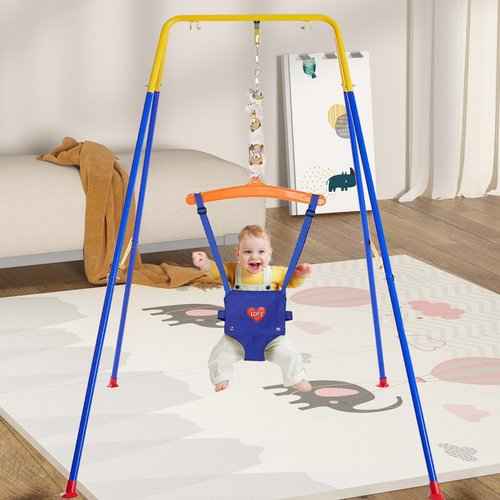 3 in 1 Toddler Swing & Jumper, Baby Swing & Bouncer for Outdoor Indoor Play, Baby Bouncer Jumper with Safety Seat, Foldable Metal Stand (Swing & Jumper Set)