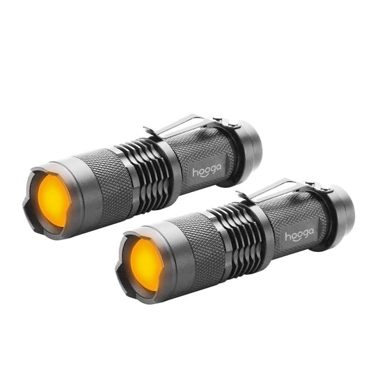 LED Flashlight, Blue Light Blocking, Amber Flashlight by Hooga. 1600K Warm Light for Eye Care, Sleep Aid. AA Battery Included. Adjustable Brightness. Great for Hunting, Camping, Aviation. 2-pack