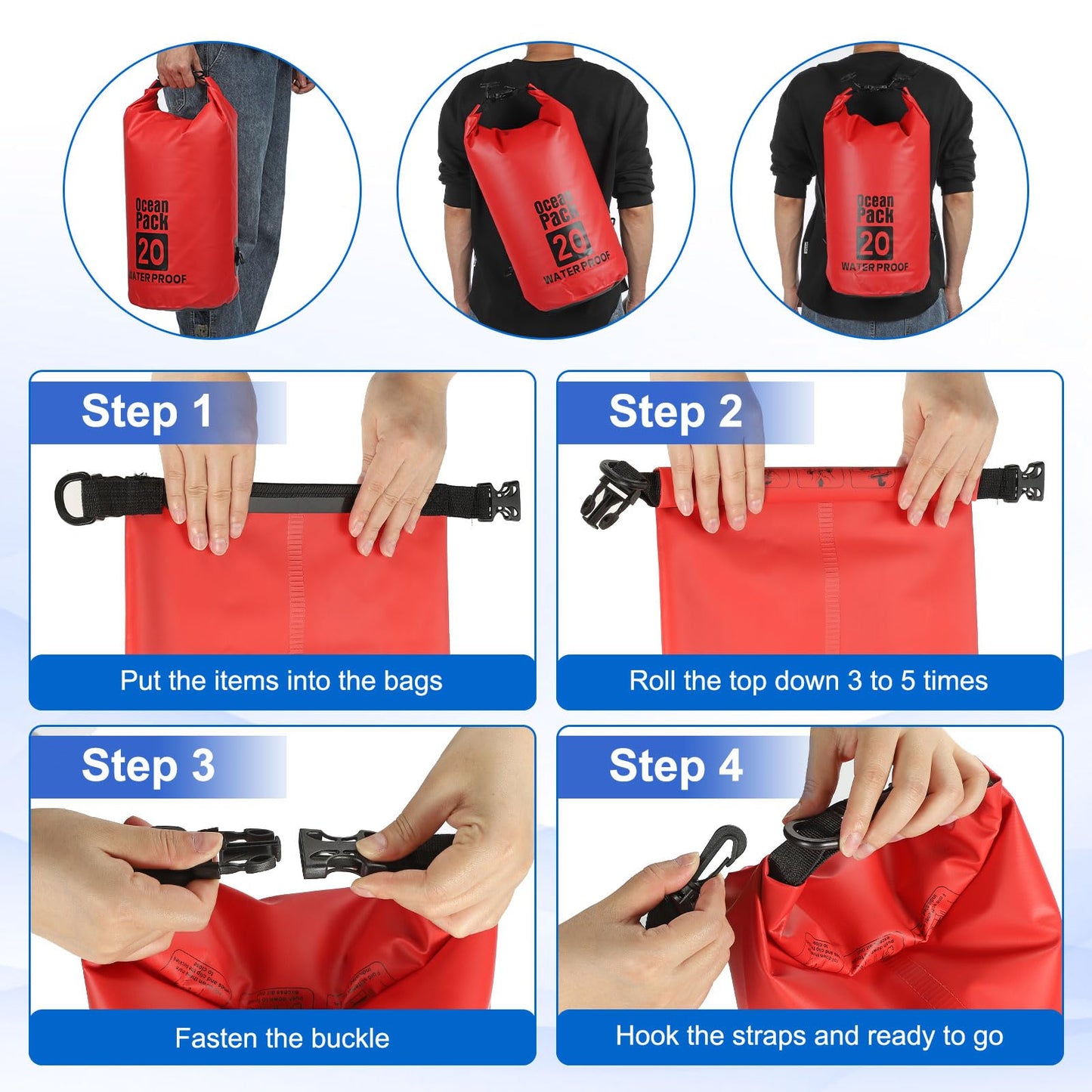 YELARXI Waterproof Dry Bag, 10L Fit for Women Men Water Proof Bags Lightweight Dry Storage Floating Backpack with Whistle for Travel Backpacking Boating Kayaking Camping (White)