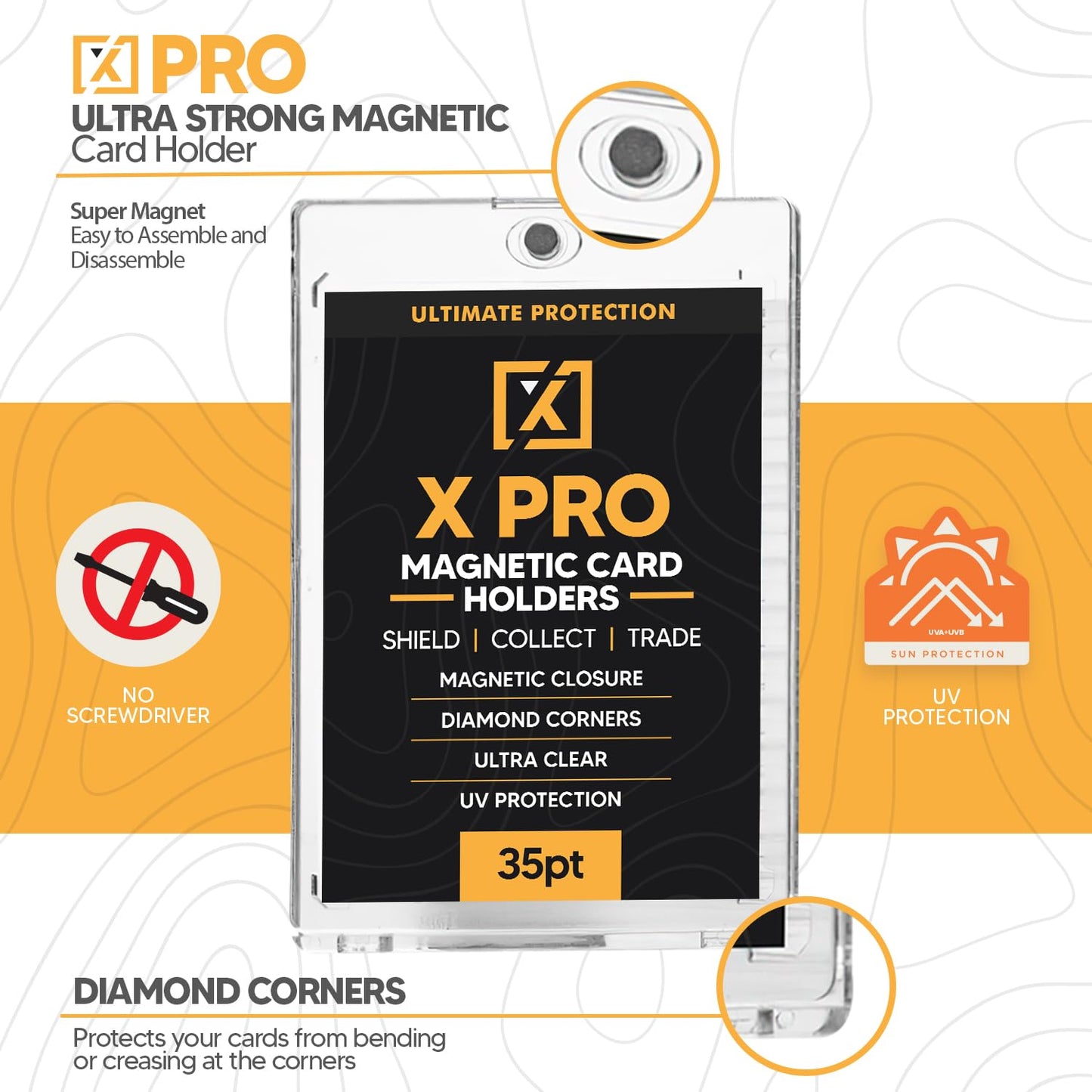 X PRO 35PT Magnetic Card Holder [15/25 Pack] - One Touch Card Holder | Trading Card Protectors | Baseball Card Protectors | Trading Card Case | Cleaning Cloth Included