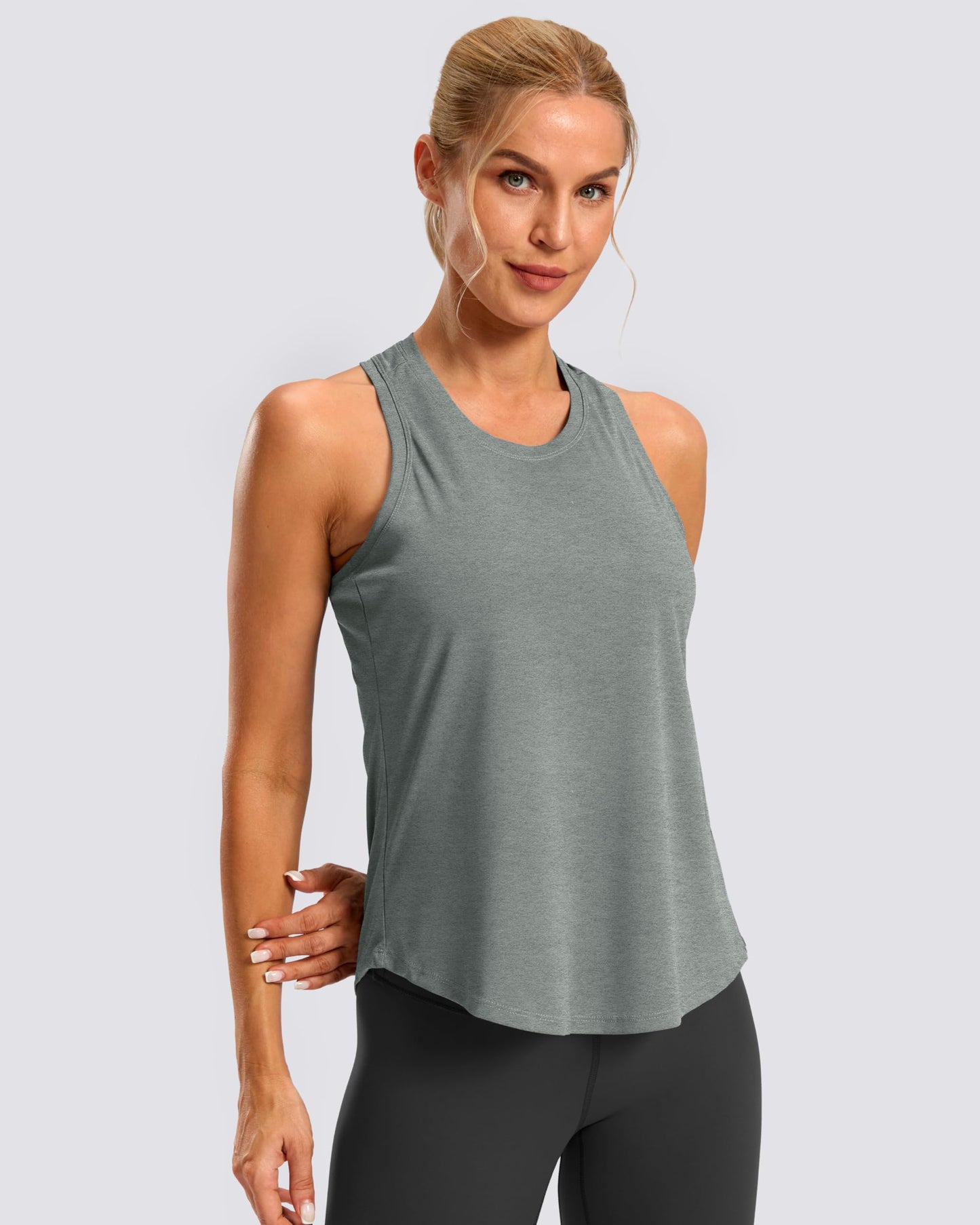 G Gradual Women's Workout Tank Tops Racerback Athletic Yoga Tops Loose Fit Sleeveless Running Gym Sports Shirts for Women(Sage Grey Heather,XL)