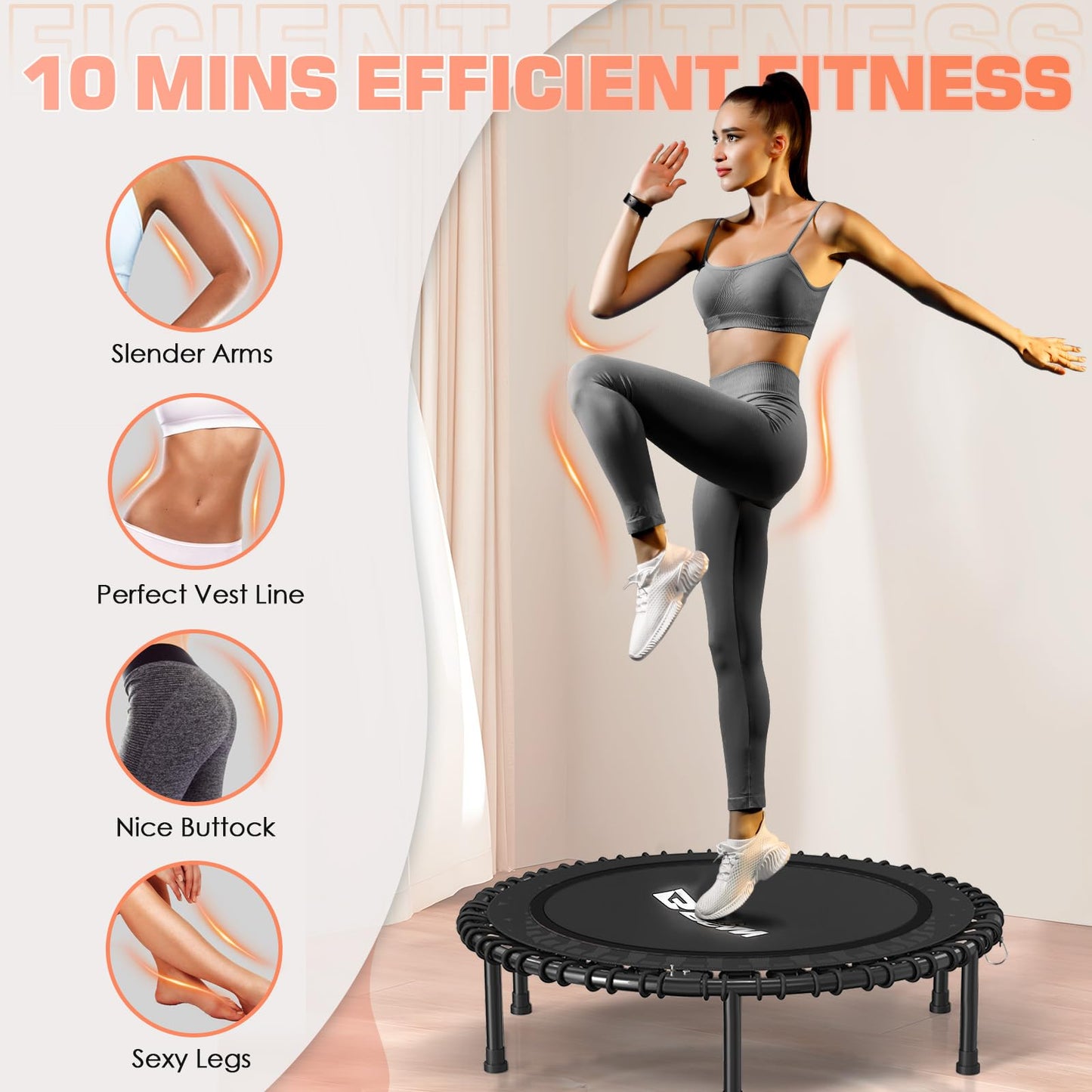 BCAN 450/550LBS Rebounder Trampoline for Adults, 40"/48" Foldable Mini Trampoline with Durable Bungees, Quiet & Stable Exercise Rebounder Trampoline for Indoor/Garden Workout- 40IN-Black