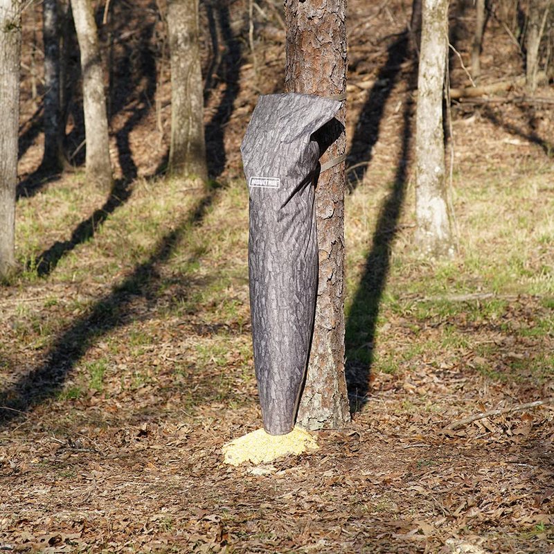 Moultrie 100 Lb Bag Feeder – Gravity-Fed Tree Hugger, No Batteries, Pine Bark Camo, Water-Resistant Fabric