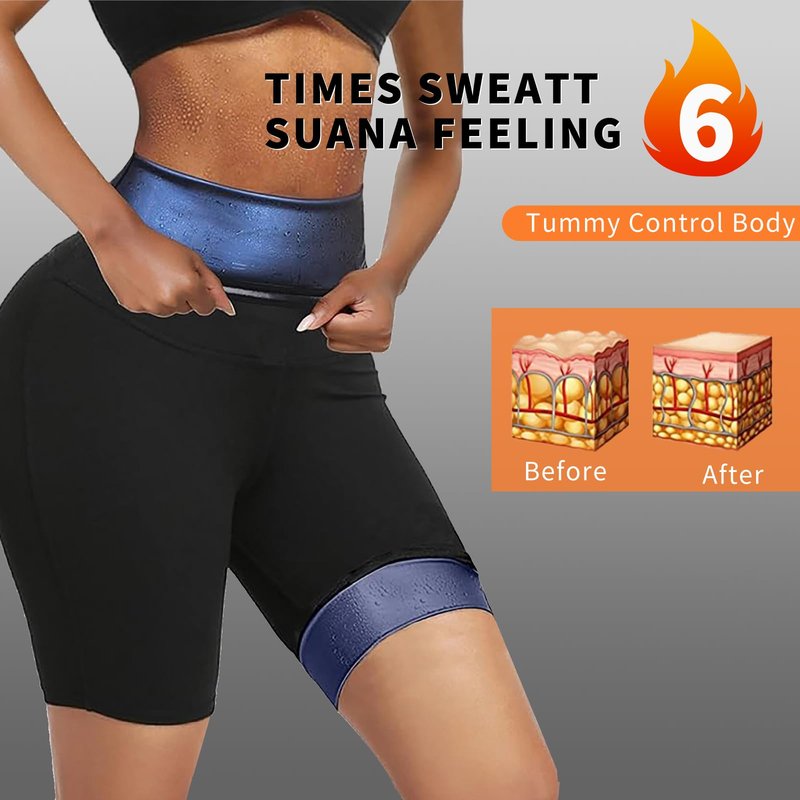 BODYSUNER Sweat Sauna Leggings Pants for Women Compression Workout Gym Slimming Thigh Trimmer Blue,SM