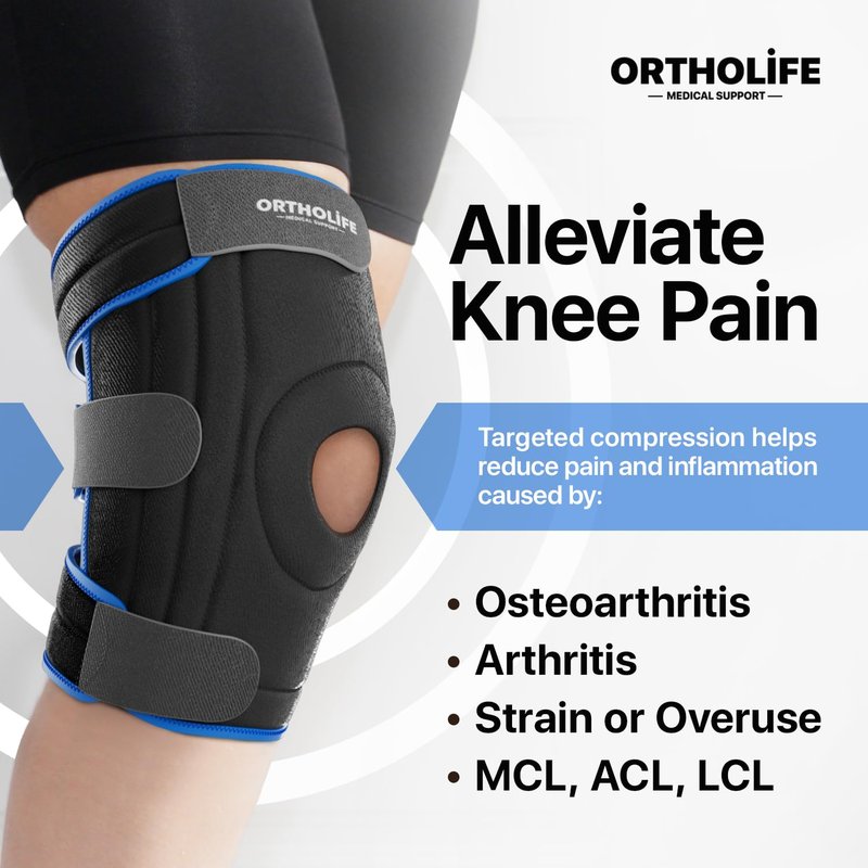 ORTHOLIFE Knee Brace for Women and Men – Knee Compression Sleeve for Meniscus Tear, ACL, Arthritis Pain Relief, Patella Pad & Side Stabilizers – Please Check How To Size Video (Blue, Large)