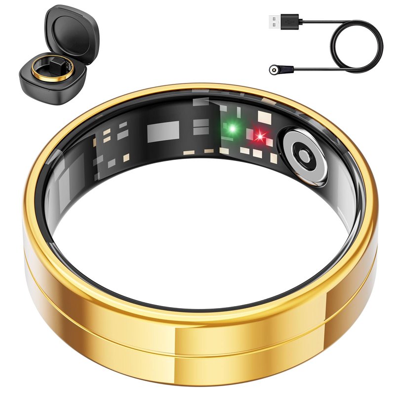 Mingtawn Smart Ring Health Tracker, 24/7 Automatically Tracks Heart Rate, Blood Oxygen, Sleep, Body Temperature, etc. Rings for Men and Women, No Subscription Fee, Android & iOS (Gold Size 11)
