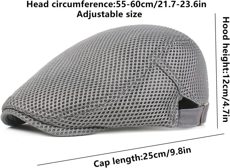 Men's Breathable Mesh Summer Hat - Adjustable Newsboy Beret Ivy Cap | Cabbie Flat Cap