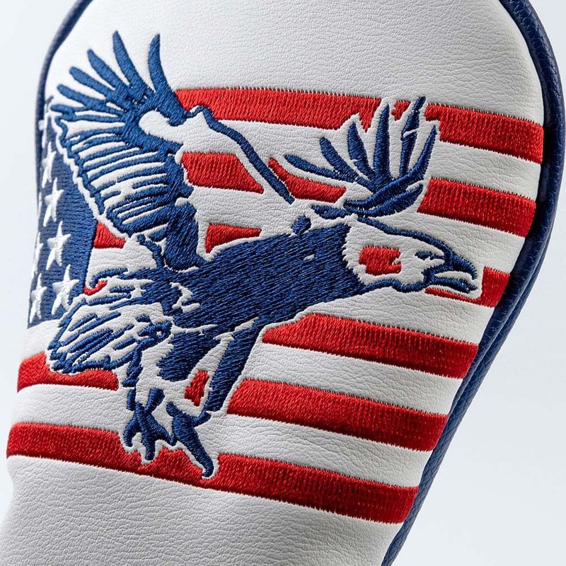 PLUSKER Fairway Wood Head Cover - Patriotic USA Flag and Eagle Embroidery Design Golf Club Protector, Waterproof PU Leather Headcover for Golf Course and Travel Protection