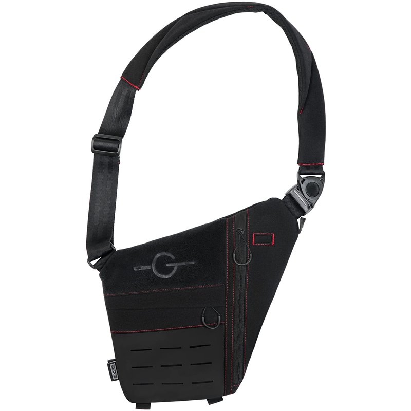 TACTICAL_GEEK Cache L1 Sling Shoulder Bag, Lightweight Multipurpose Daypack, Chest Backpack Casual Shoulder Crossbody for Daily Carry, Outdoor Sports, Hiking, Camping, Trekking, Black Red & Left