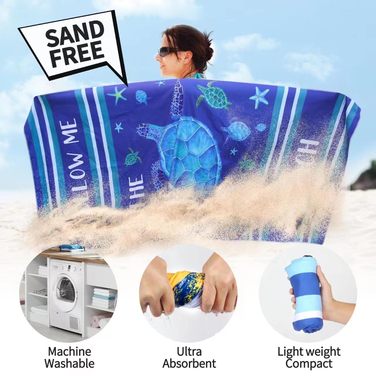 2 Pack Microfiber Oversized Lightweight Beach Towel for Adults Women Men, Reversible 71" x 32" XL Extra Large Thin Quick Dry Sand Free Pool Towels for Travel Sport Swimming Camping Picnic Yoga Gym