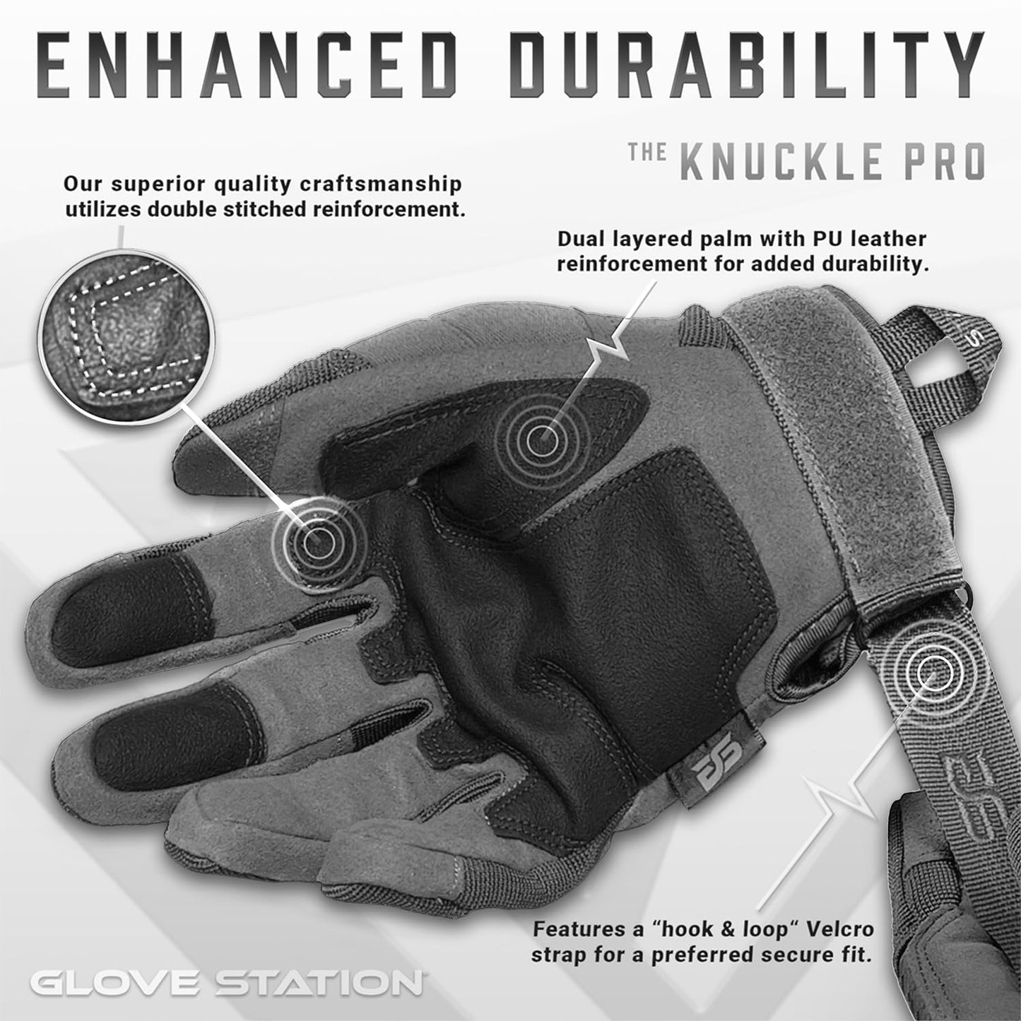 Glove Station Gloves for Men – Touchscreen Utility Gear with Hard Knuckle Protection Used in Motorcycle, Airsoft, & Outdoor Work Gray - Hard Knuckle Large