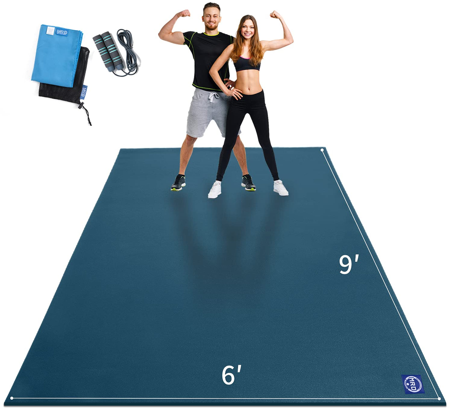 MRO Extra Large Exercise Mat For Home Gym, 15'x6'/12'x6'/9'x6'(7mm) Workout Mats for Gym Flooring, Non-Slip, Extra Thick Durable Cardio Mat, Ideal for Plyo, Weights, MMA, Jump Rope -Shoe Friendly