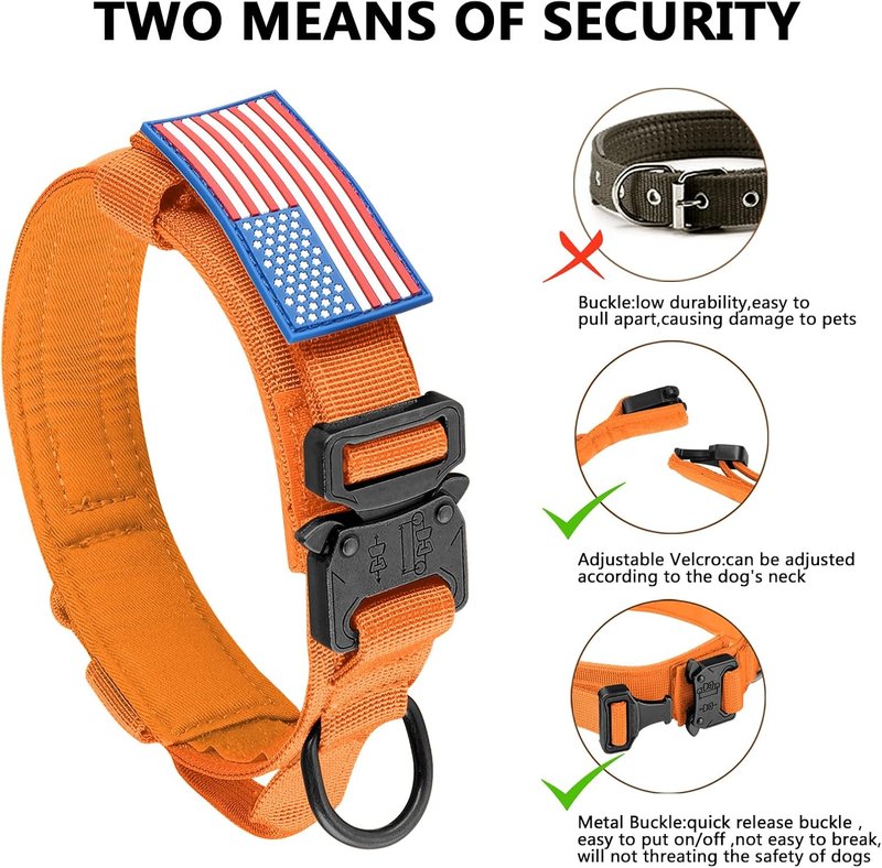 Tactical Dog Collar - Adjustable Military Nylon with Control Handle & Heavy Metal Buckle | Medium & Large Dogs (Orange, S)