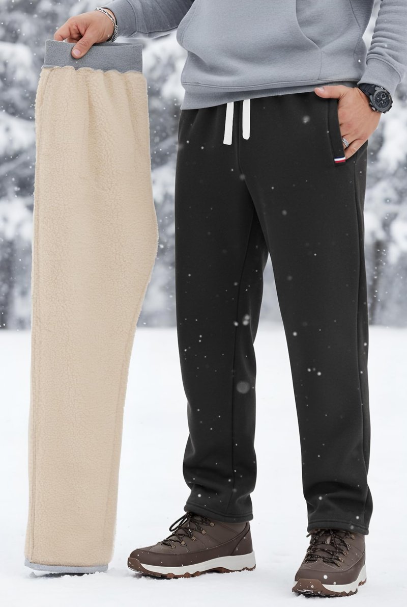 VOGSTART Men's Outdoor Lounge Sweatpants Active Fall Sweatpants Sherpa Fleece Winter Warm Thermal Soft Pants Black L