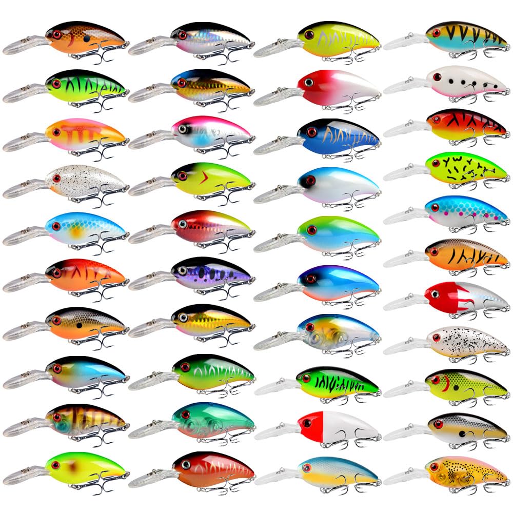 LINGYUE Bass Fishing Lures Kit Set Topwater Hard Baits Minnow Crankbait Pencil VIB Swimbait for Bass Pike Fit Saltwater and Freshwater (50pcs Gary)